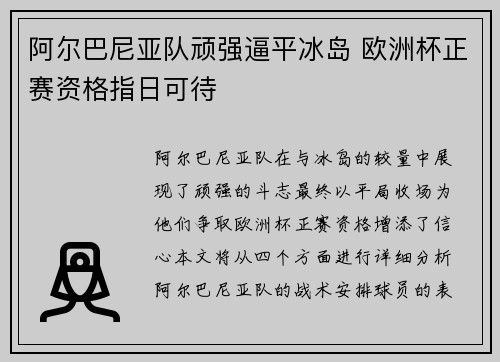 阿尔巴尼亚队顽强逼平冰岛 欧洲杯正赛资格指日可待